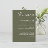 Gedempte Olijfgroene Bruiloft | Modern Minimalisti Menu (Staand voorkant)