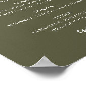 Gedempte Olijfgroene Trouwbar | Modern Drankmenu Poster (Hoek)