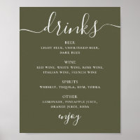 Gedempte Olijfgroene Trouwbar | Modern Drankmenu