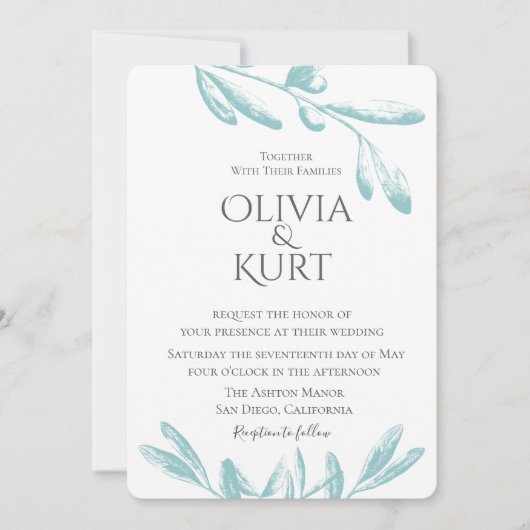 Gedempte olijftakken Bruiloft uitnodiging (Voorkant)