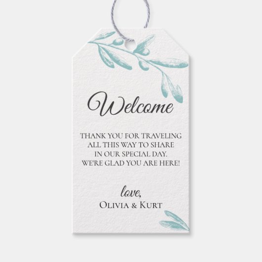 Gedempte Olijftakken Bruiloft Welkomsttas Cadeaulabel (Voorkant)