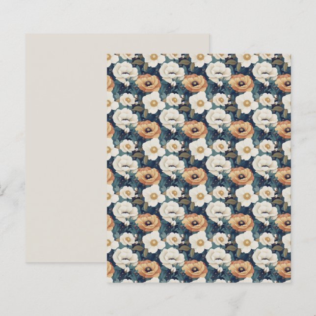 Gedempte Oranje en Crème Klaproos Bloemen Scrapboo (Voorkant / Achterkant)