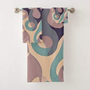 Gedempte paarse en blauwe abstracte golven bad handdoek
