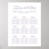 Gedempte paarse script hart kunst trouwtafel plan poster (Voorkant)