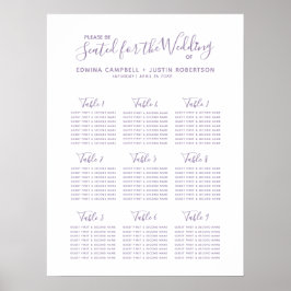 Gedempte paarse script hart kunst trouwtafel plan poster