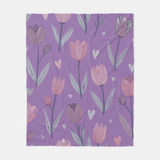 Gedempte paarse tulp fleece deken (Voorkant)
