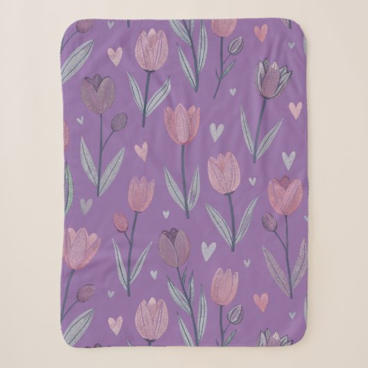 Gedempte Paarse Tulp Sherpa Deken (Klein) (Voorkant)