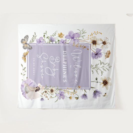 Gedempte Paarse Wildflower Fairy Baby shower Welko Wandkleed (Voorkant (horizontaal))