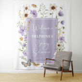 Gedempte Paarse Wildflower Fairy Baby shower Welko Wandkleed (In situ)