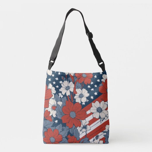Gedempte Pastel Amerikaanse vlag en bloemen Crossbody Tas (Achterkant)
