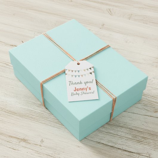 Gedempte pastel Bunting Dank u Baby shower Cadeaulabel