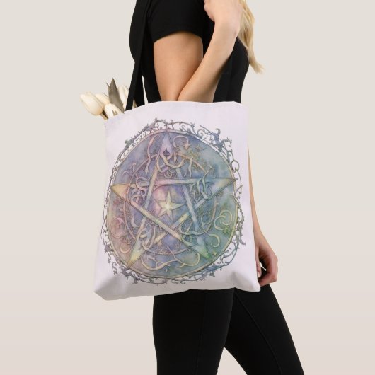 Gedempte Pastel Pentagram Heks Pagan Halloween Tote Bag (Dichtbij)