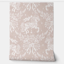Gedempte Pastel Roze Rococo Draaiorgelpaarden & Bl Behang