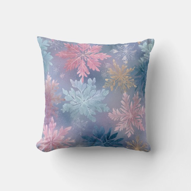 Gedempte Pastel Sneeuwvlok Blad Worp Kussen (Voorkant)