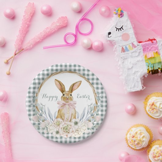 Gedempte Pastel Waterverf Bloemenkrans Pasen Papieren Bordje (Feest)