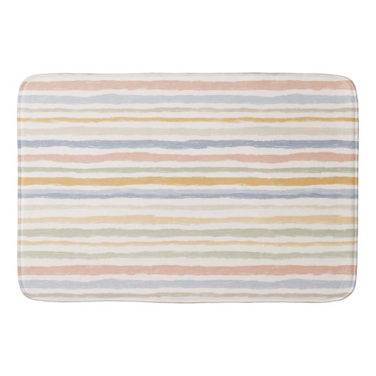 Gedempte Pastel Waterverf Gestreept Minimal Modern Badmat (Voorkant)