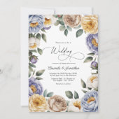 Gedempte Periwinkle, Botercreme en Greige Bruiloft Kaart (Voorkant)