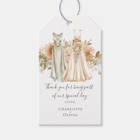 Gedempte perzik bloemen gepersonaliseerde lesbisch cadeaulabel (Voorkant)