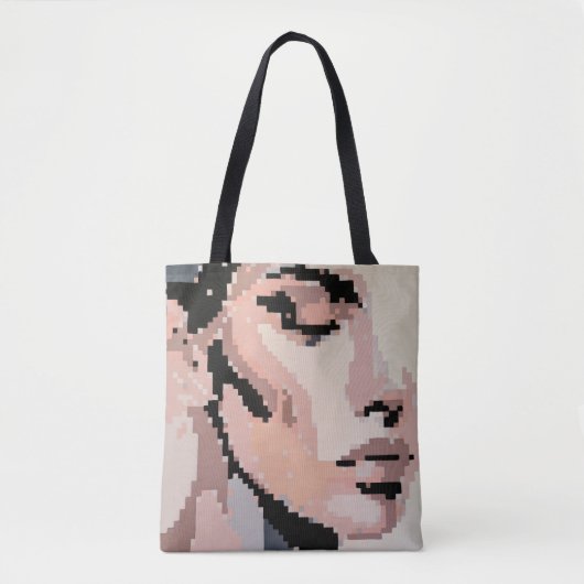 Gedempte Pixel Vrouw met Machtige Quote Tote Bag (Voorkant)