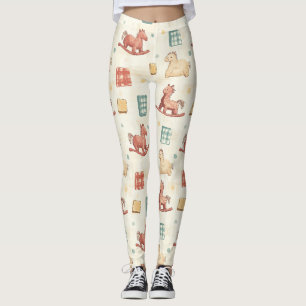 Gedempte Plaid Schommelend Paard Cottage Patroon Leggings