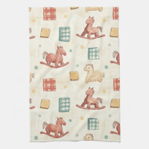Gedempte Plaid Schommelend Paard Cottage Patroon Theedoek