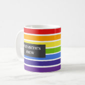 Gedempte Rainbow Striped Custom Name's Brew Koffiemok (Voorkant links)