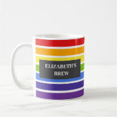 Gedempte Rainbow Striped Custom Name's Brew Koffiemok (Links)
