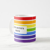 Gedempte Rainbow Striped Custom Name's Brew Koffiemok (Voorkant links)
