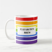 Gedempte Rainbow Striped Custom Name's Brew Koffiemok (Links)
