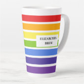 Gedempte Rainbow Striped Custom Name's Brew Latte Mok (Rechterhoek)