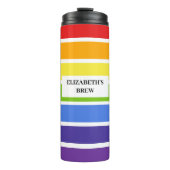 Gedempte Rainbow Striped Custom Name's Brew Thermosbeker (Voorkant)