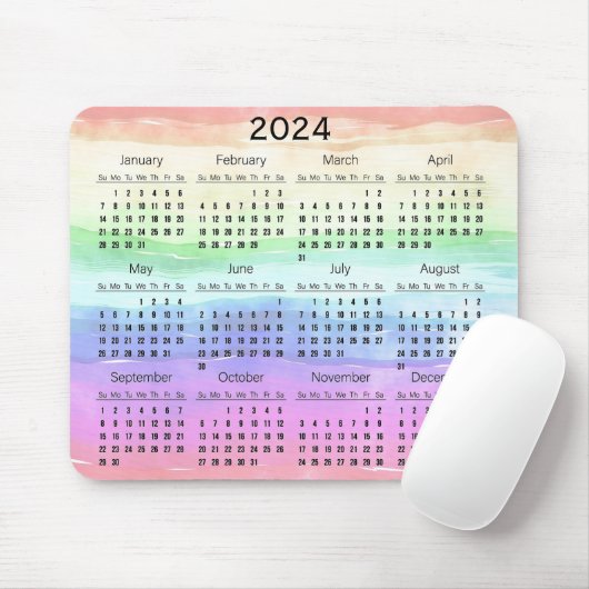 Gedempte regenboog kleuren ontwerp 2024 kalender M Muismat (Met muis)