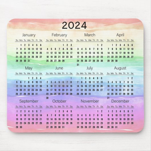 Gedempte regenboog kleuren ontwerp 2024 kalender M Muismat (Voorkant)