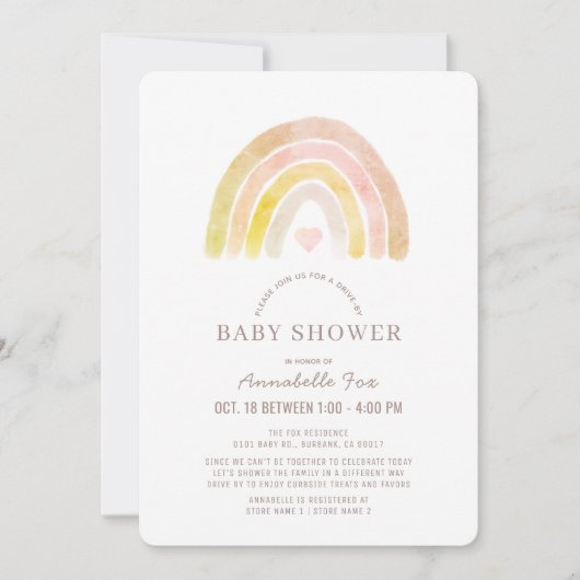 Gedempte regenboog Waterverf roze drive-by Baby sh Kaart (Voorkant)