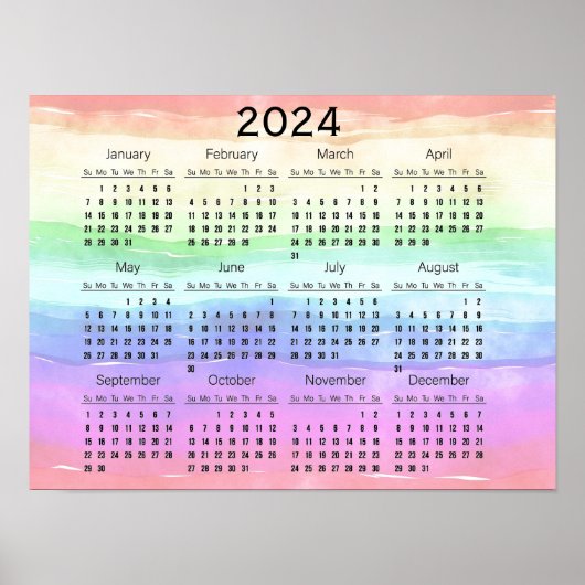 Gedempte Regenboogkleuren Ontwerp 2024 Agenda Post Poster (Voorkant)