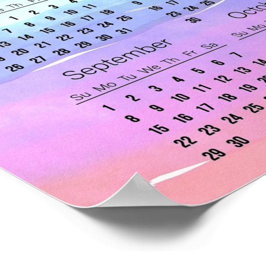 Gedempte regenboogkleuren ontwerp 2024 kalenderpos poster (Hoek)