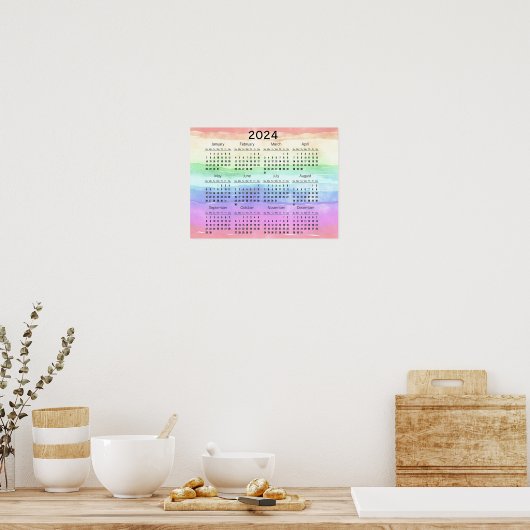Gedempte regenboogkleuren ontwerp 2024 kalenderpos poster (Keuken)