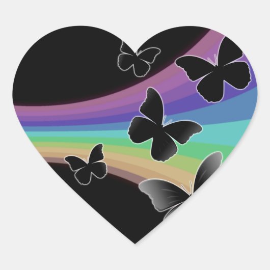 Gedempte regenboogvlinders op zwart hart sticker (Voorkant)