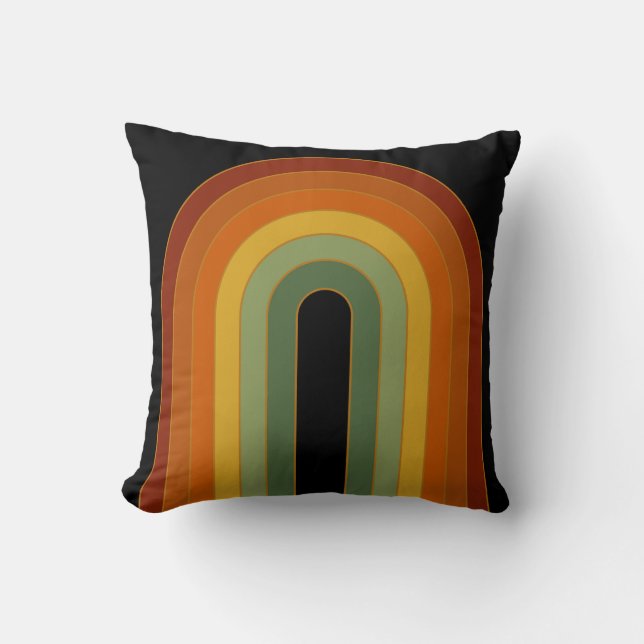 Gedempte Retro Rainbow Zwart Kussen (Voorkant)