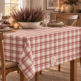 Gedempte Rode Crème Tartan Plaid Monogram Tafelkleed