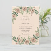 Gedempte Roos Botanische Aquarel Bruiloft Kaart (Staand voorkant)