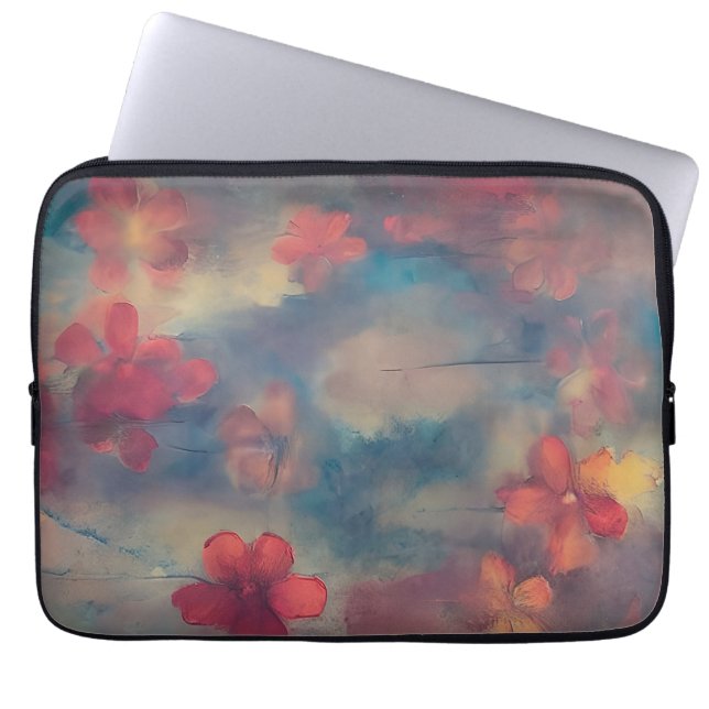 Gedempte roze bloemen laptop sleeve (Voorkant)