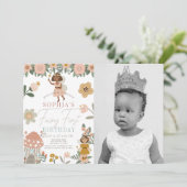 Gedempte roze bloemenfee eerste verjaardag foto kaart (Staand voorkant)