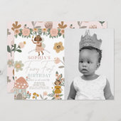 Gedempte roze bloemenfee eerste verjaardag foto kaart (Voorkant / Achterkant)