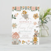 Gedempte roze bloemenfee eerste verjaardag kaart (Staand voorkant)