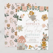 Gedempte roze bloemenfee eerste verjaardag kaart (Voorkant / Achterkant)