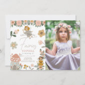 Gedempte roze bloemenfee meisje verjaardag foto kaart (Voorkant)