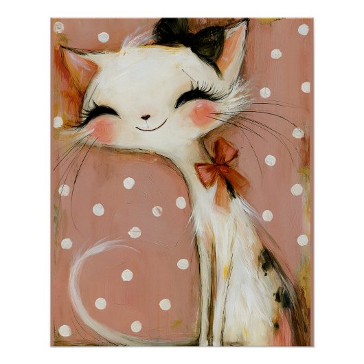 Gedempte Roze Dieprode Rode Lachende Kat Perfect Poster (Voorkant)