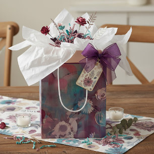 Gedempte roze en blauwe abstracte bloemen middelgr medium cadeauzakje