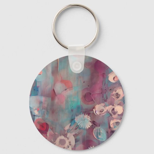 Gedempte roze en blauwe abstracte bloemen sleutelhanger (Voorkant)